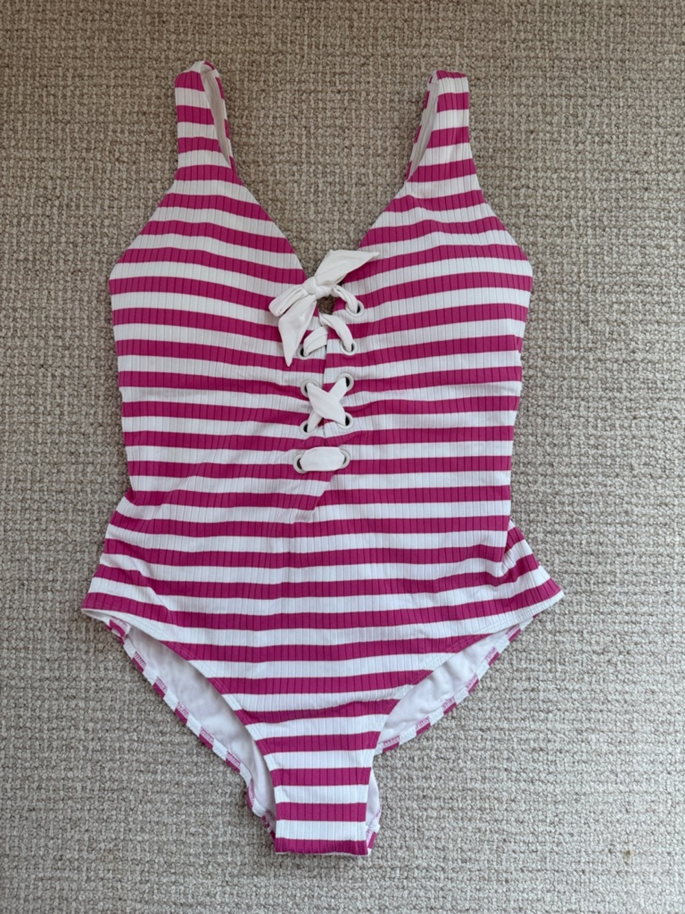 Southern Tide White One-Piece Swimsuit with Pink Trim